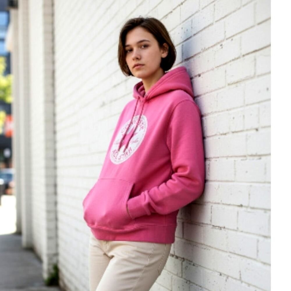 Converse All Star Girls Pink Graphic Pullover Hoodie - Size: Large Youth